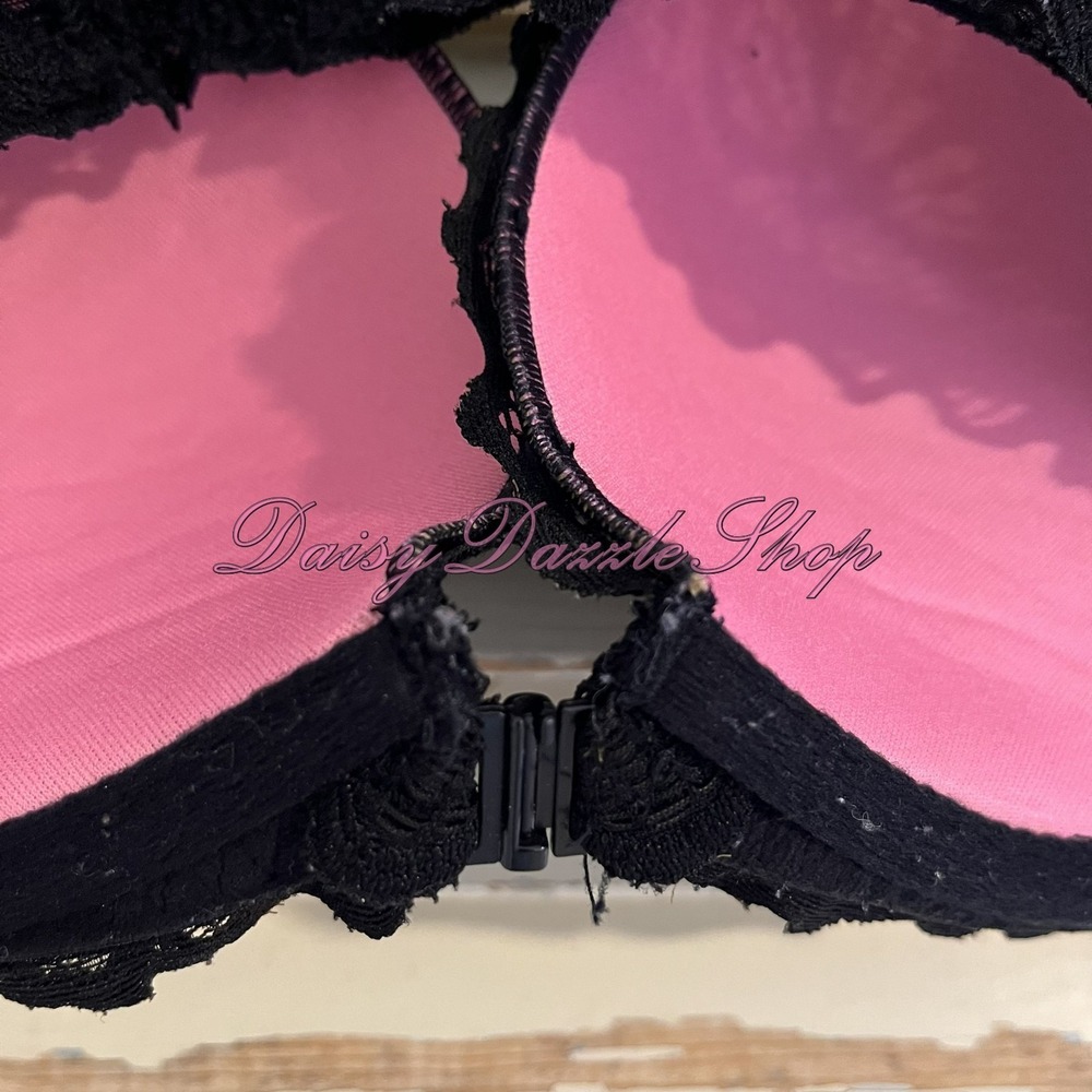 Victorias Secret PINK Date Push Up Bra Bralette Black Lace Racerback Bra 36 D - Picture 6 of 10